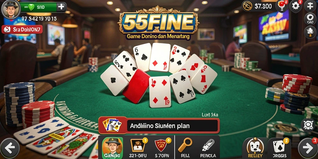 Tangkapan layar gameplay seru di 55FIVE yang menunjukkan aksi Domino.