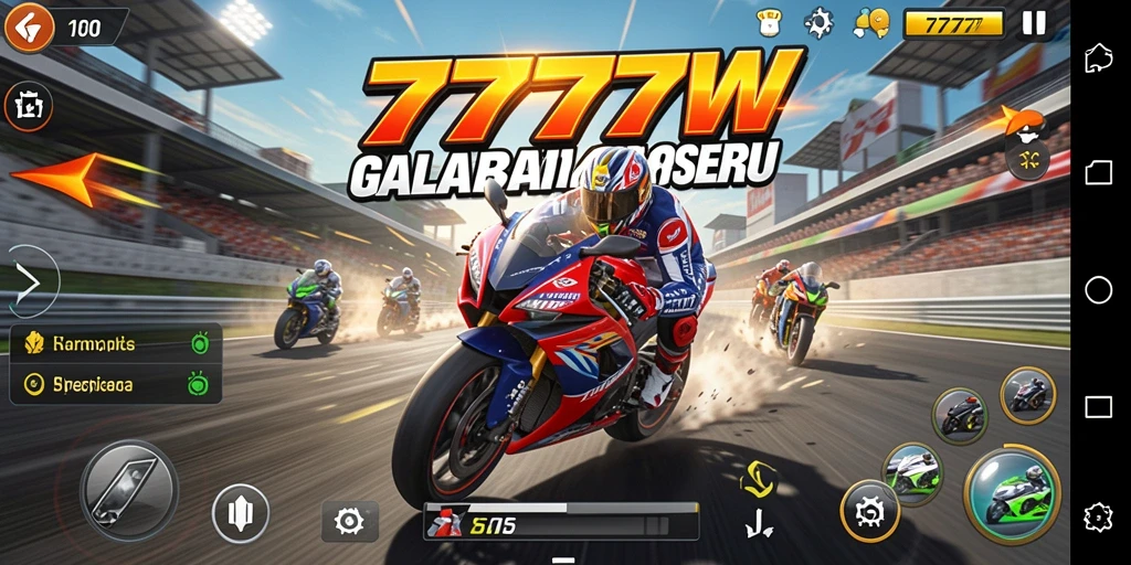Tampilan gameplay 7777W yang mendebarkan dan penuh aksi balap motor.