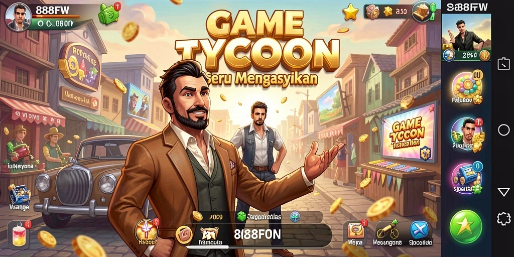 Tampilan gameplay 888FW dengan elemen manajemen Tycoon yang menarik.