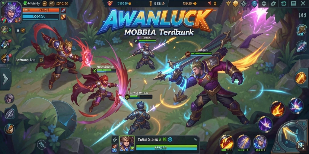 Tampilan permainan seru di AWANLUCK yang menampilkan aksi MOBA.