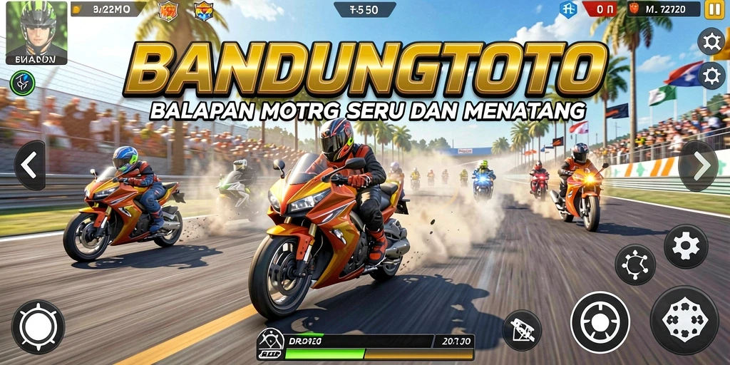 Screenshot utama BANDUNGTOTO menampilkan balapan motor yang seru dan menegangkan.