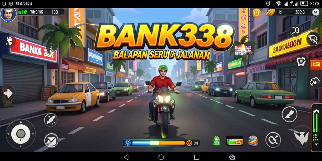 Gameplay seru dan penuh aksi dari BANK338 di trek balap.