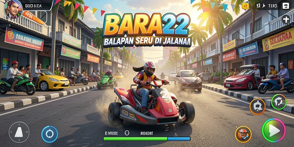 Screenshot gameplay BARA22 dengan aksi balapan yang intens.