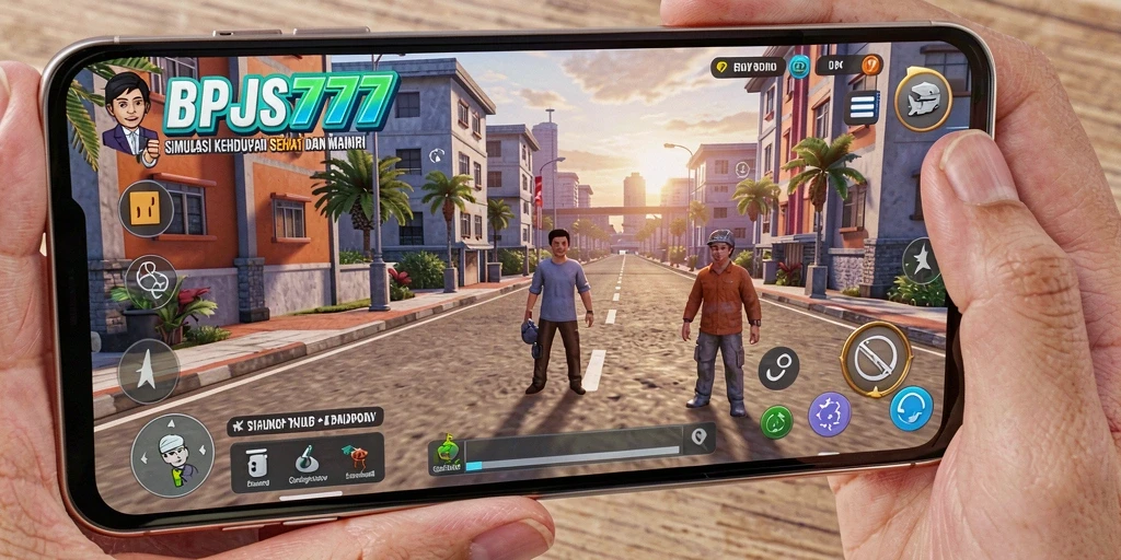 Tampilan gameplay simulasi pengelolaan kesehatan di BPJS777.