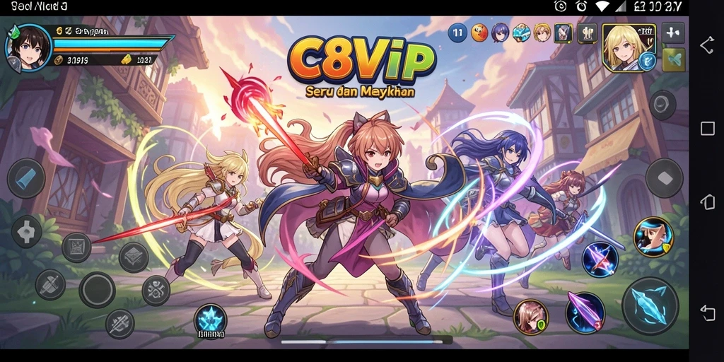 Tampilan permainan C8VIP dengan karakter anime dan grafis menarik.
