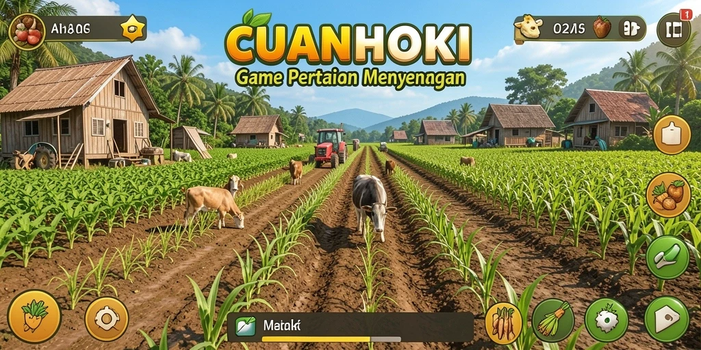 Tampilan gameplay <strong>CUANHOKI</strong> yang menampilkan aktivitas bertani seru.