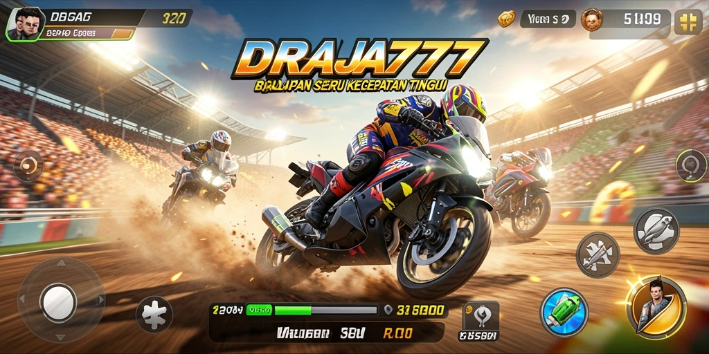 Tampilan gameplay DRAJA777 dengan mobil balap beraksi di trek.