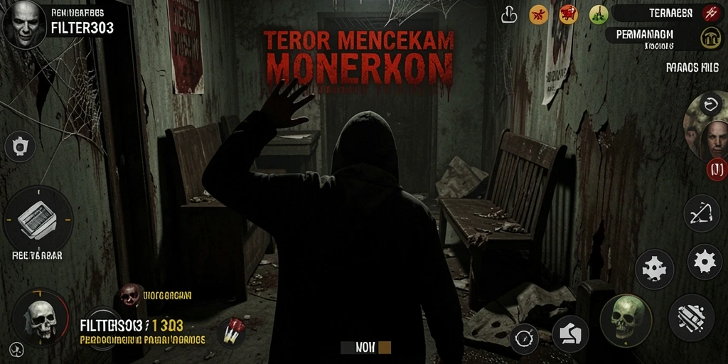 Tampilan gameplay menegangkan dari FILTER303 yang memukau dan menyeramkan.