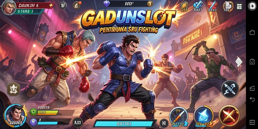 Screenshot gameplay GADUNSLOT menampilkan aksi pertarungan yang mendebarkan.