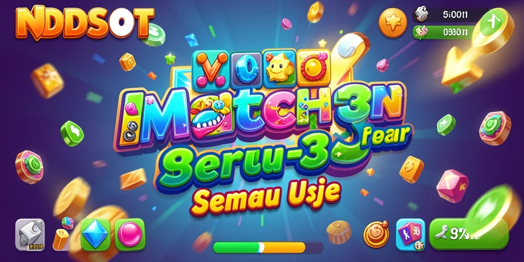 Tampilan permainan Match-3 yang seru dan penuh warna.