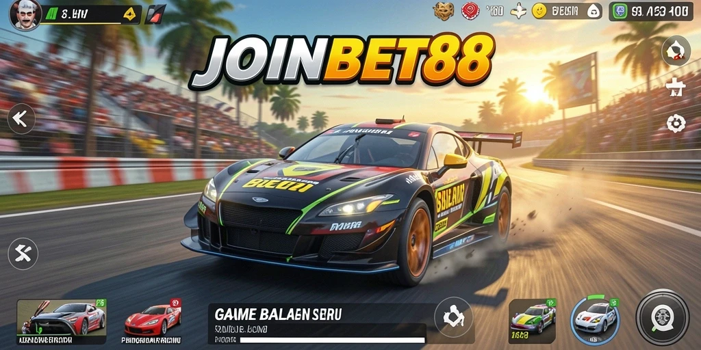 Tangkapan layar menunjukkan aksi balapan menegangkan di JOINBET88.