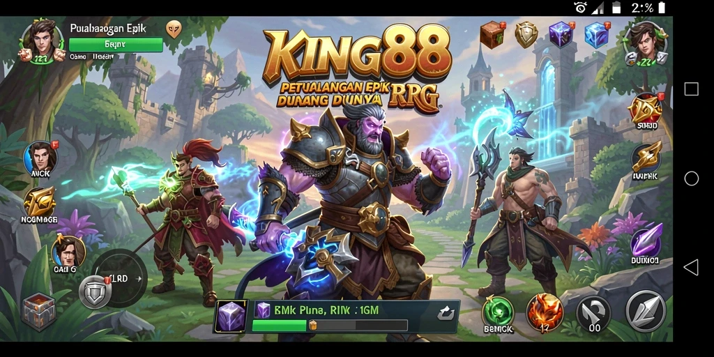 Screenshot menarik dari gameplay RPG KING88 dengan karakter petualangan.