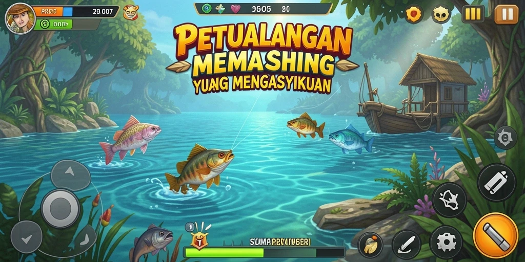 Screenshot gameplay PRG007 menampilkan aksi memancing yang seru dan mendebarkan.