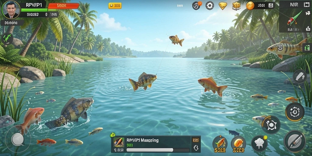 Tampilan gameplay RPVIP1 yang menampilkan aksi memancing yang seru.