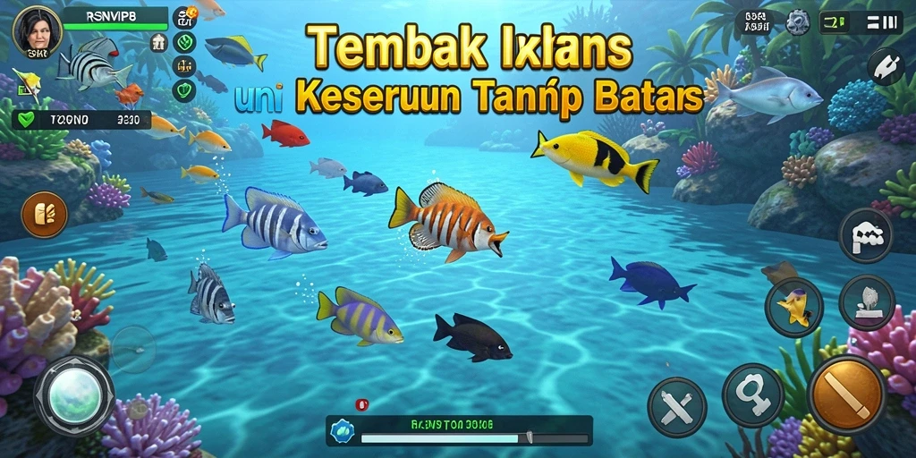 Gameplay seru RSNVIP8 dengan ikan berwarna-warni di layar.