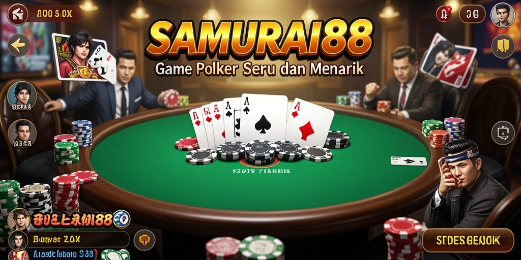 Tampilan gameplay menarik di SAMURAI88 dengan suasana poker yang menegangkan.